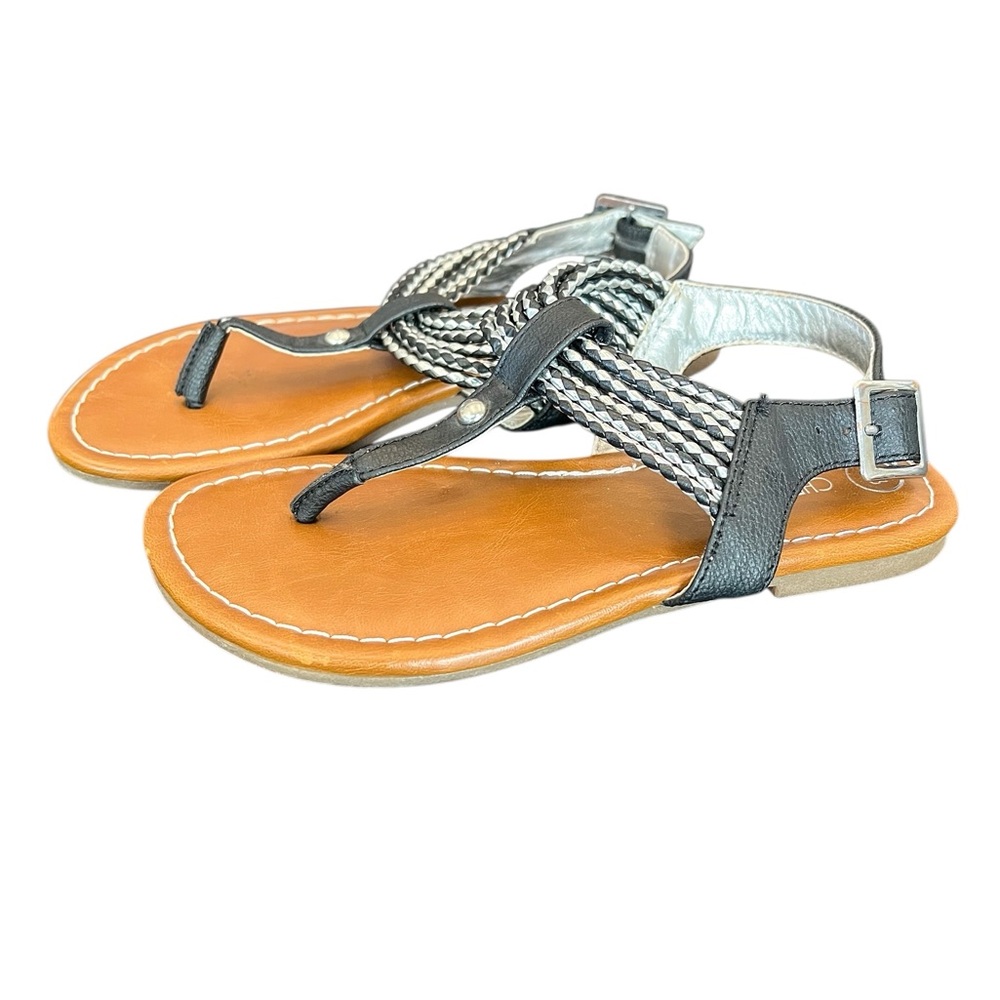 Cherokee Braided Sandals – Girls Size 13 Black Silver Summer Flats